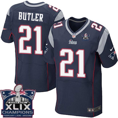 Men's Elite Malcolm Butler Super Bowl XLIX Champions Nike Jersey Navy Blue Home - #21 NFL New England Patriots